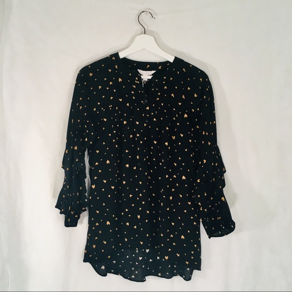 LC Lauren Conrad Heart Flounce Blouse Yellow Black - Picture 2 of 8
